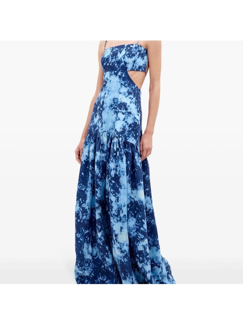 Silvia Tcherassi Blue Tie-Dye Maxi Dress with Cutout Bodice